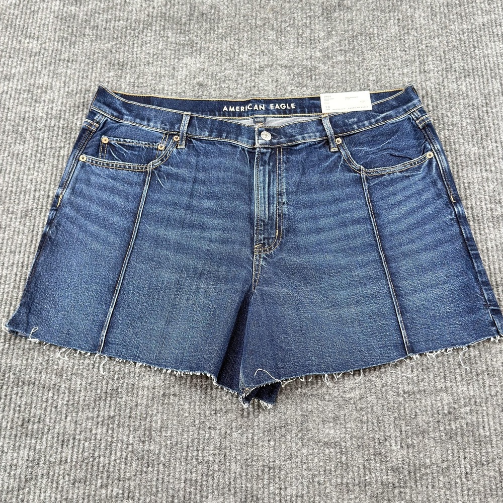 American Eagle Relaxed Short Strigid Denim Shorts Womens 18 Blue Super High Rise